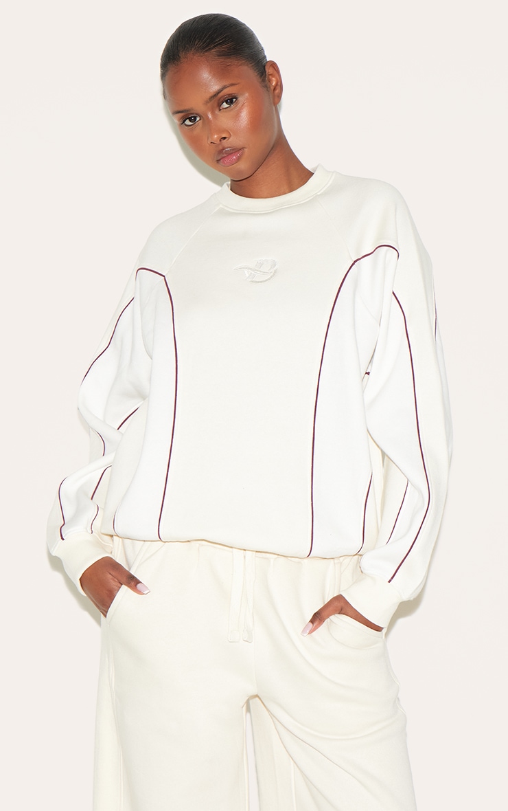 Sweat crème à logo Sport Collective et lisérés contrastants image 1
