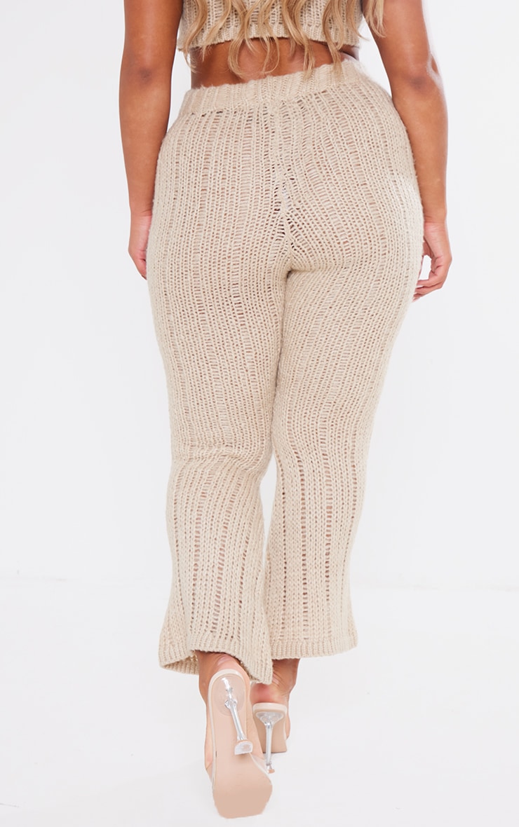 Shape Oatmeal Knit High Waist Flare Trousers image 3