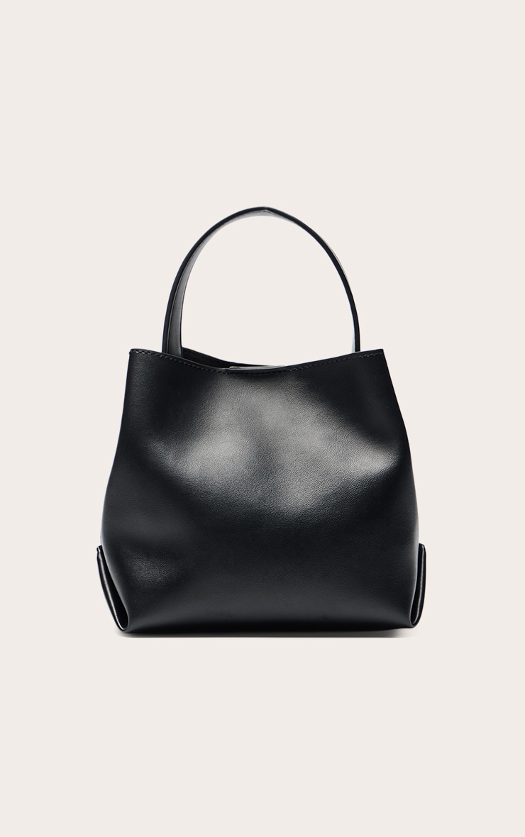 Black Faux Leather Mini Bucket Crossbody Bag image 2