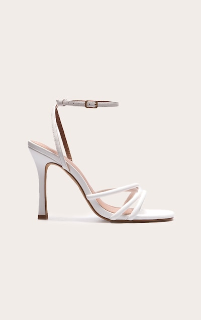 White Wide Fit Pu Square Toe Tube Cross Strap High Stiletto Heels