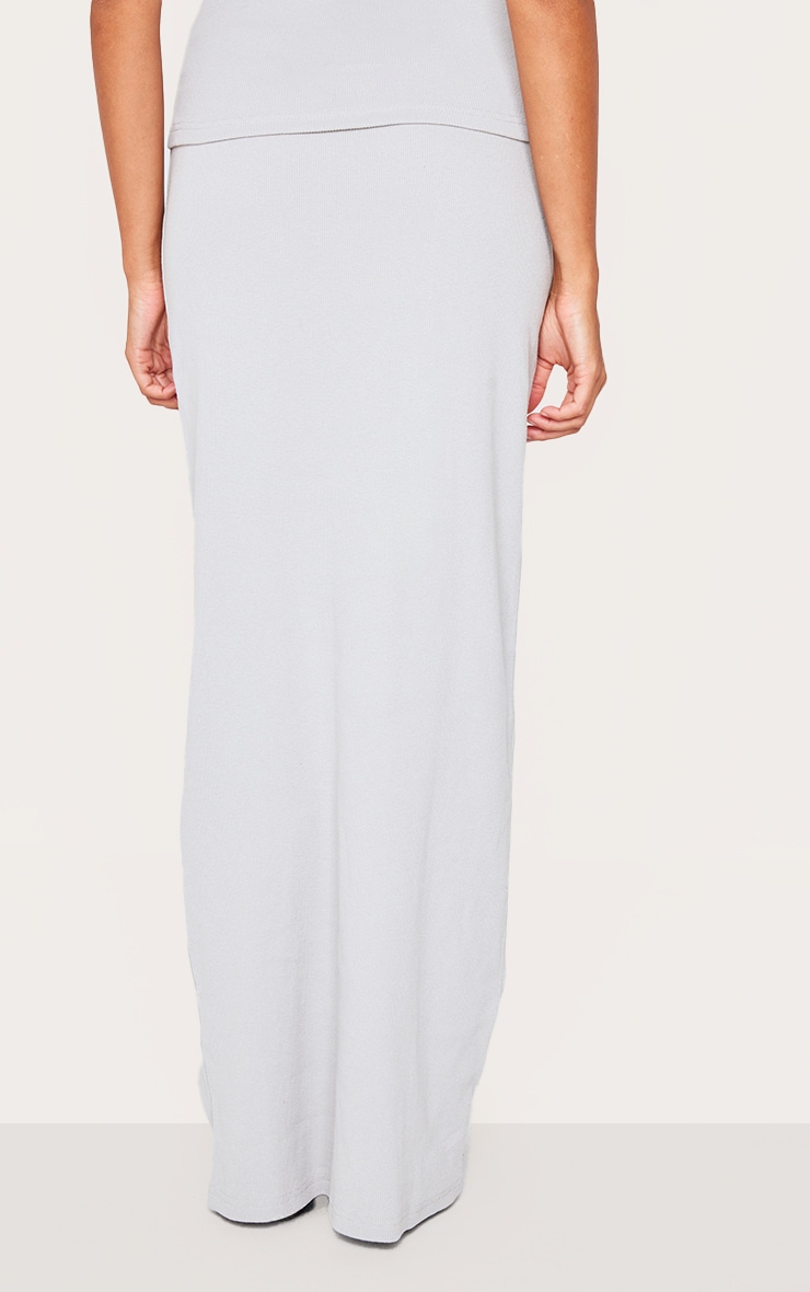Grey Ribbed Maxi Mid Rise Skirt image 3