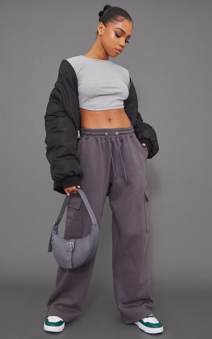 Charcoal Grey Sweat Straight Leg Cargo Joggers