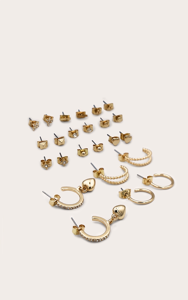 Gold Heart Stud And Hoop Multipack Earrings image 2