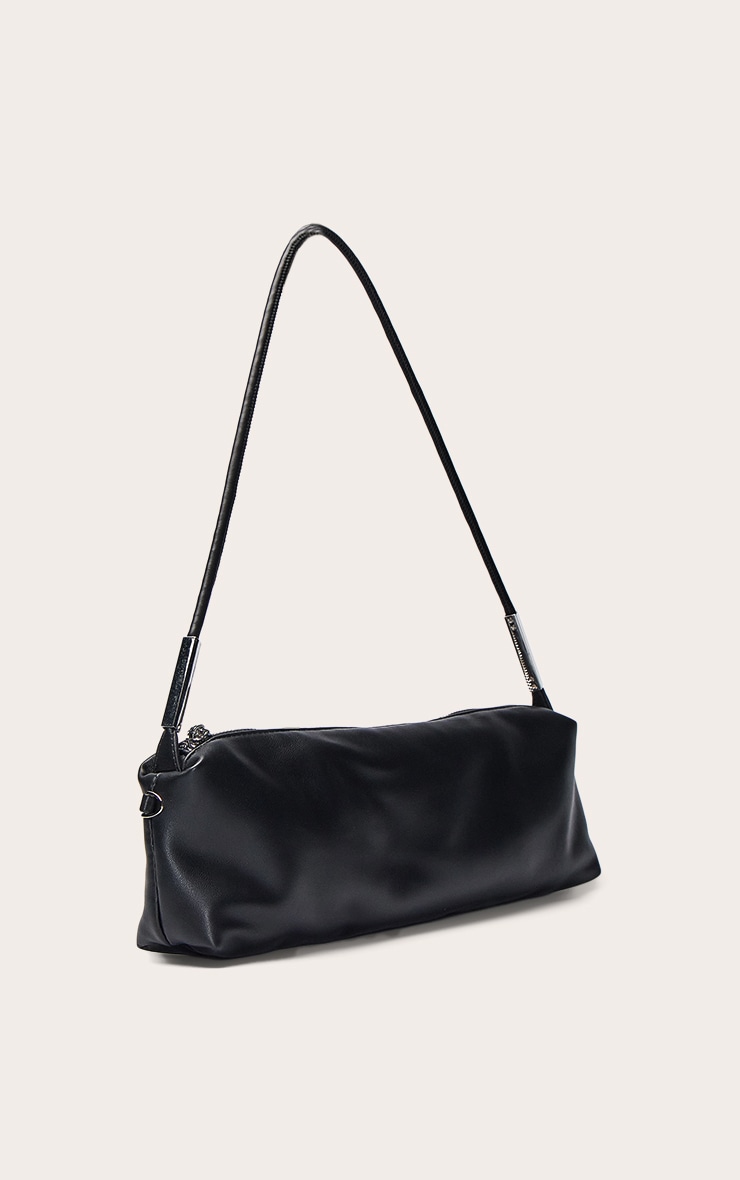 Black Soft PU Silver Hardware Shoulder Bag image 3
