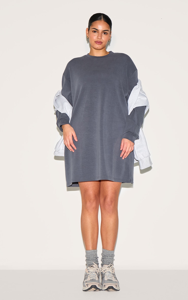 Plus Charcoal Grey Modal Long Sleeve Sweatshirt Dress image 1