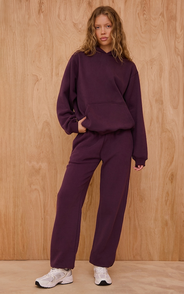 Plum Cotton Fleece Cuffed Sweat Pants