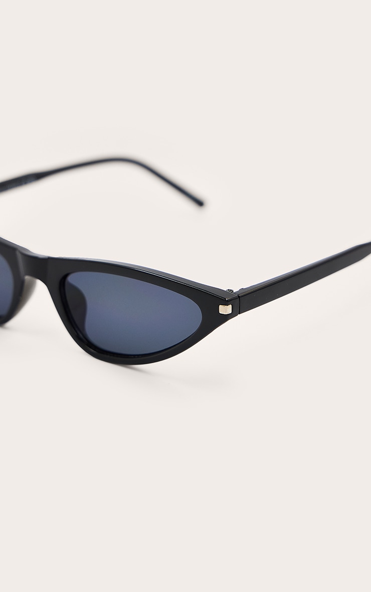 Black Extreme Cat Eye Skinny Frame Sunglasses image 4