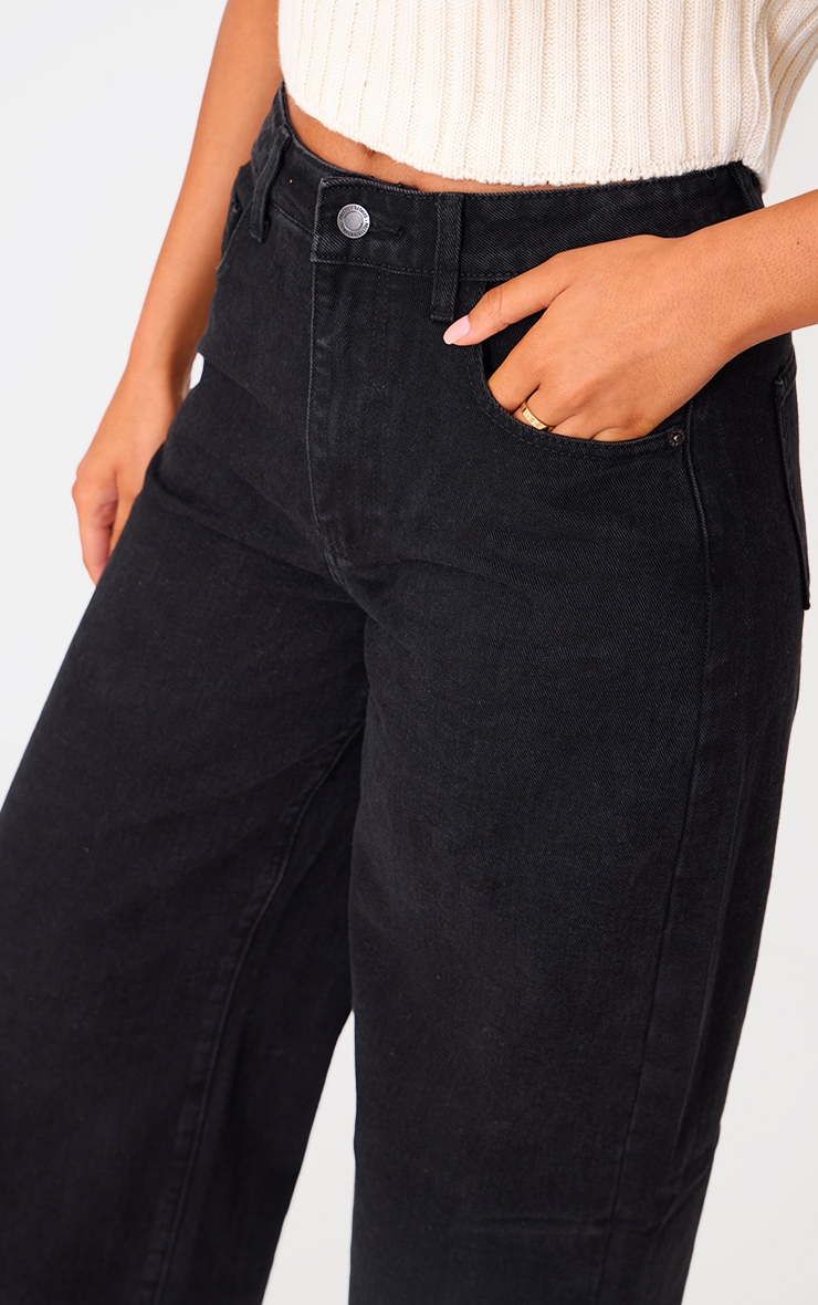 Tall Black Dipped Back Waistband Boyfriend Jeans image 4