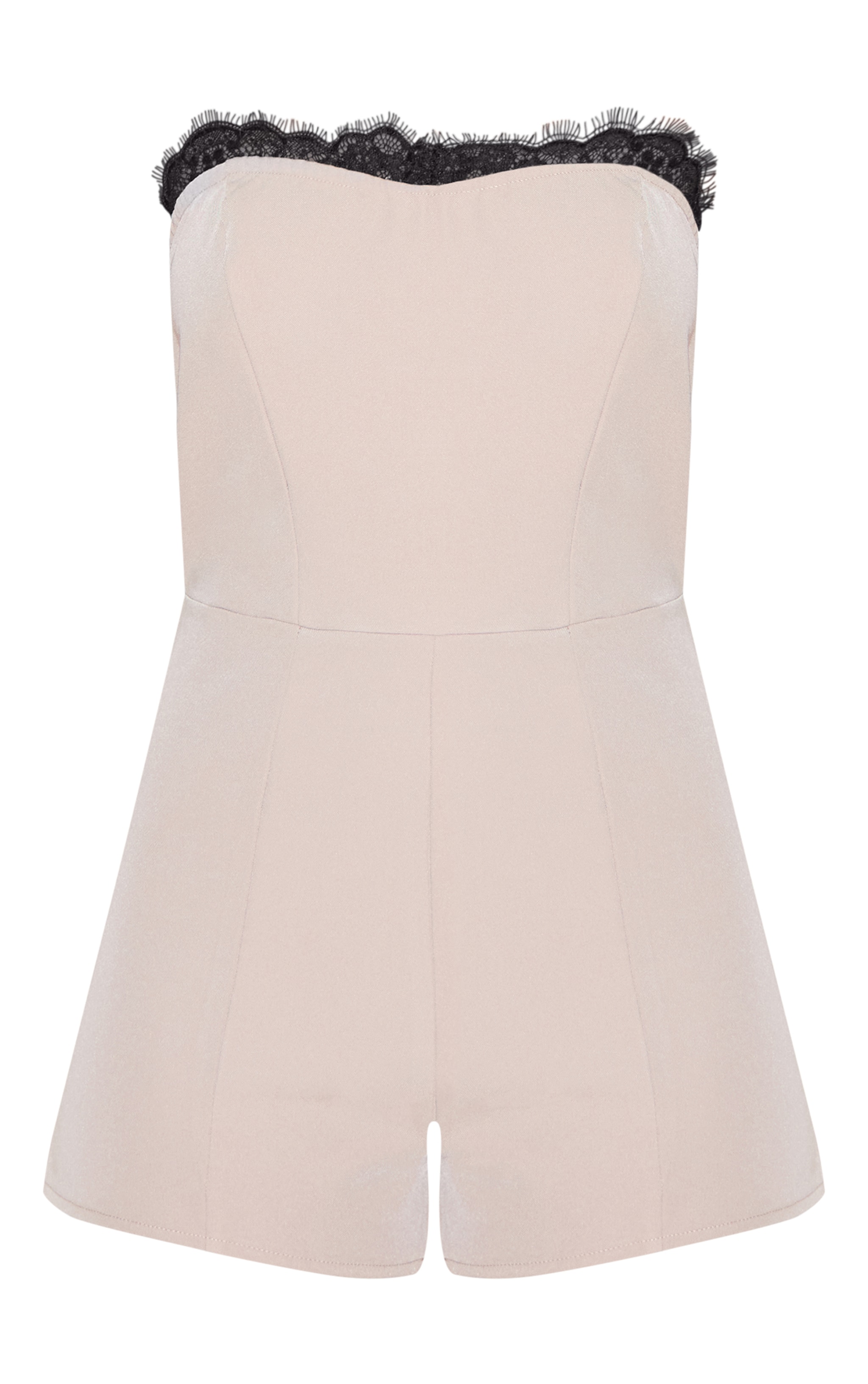 Combishort bustier tissé taupe à détail en dentelle image 5