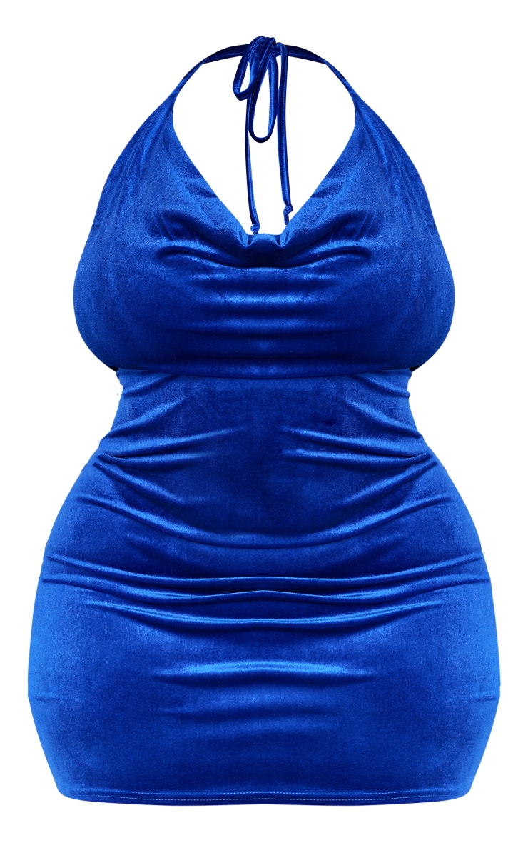 Plus Blue Velvet Cowl Bodycon Dress image 4