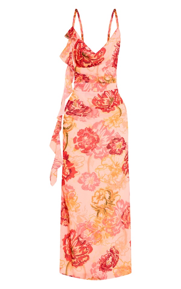 Brinley Floral Chiffon Maxi Dress in Pink