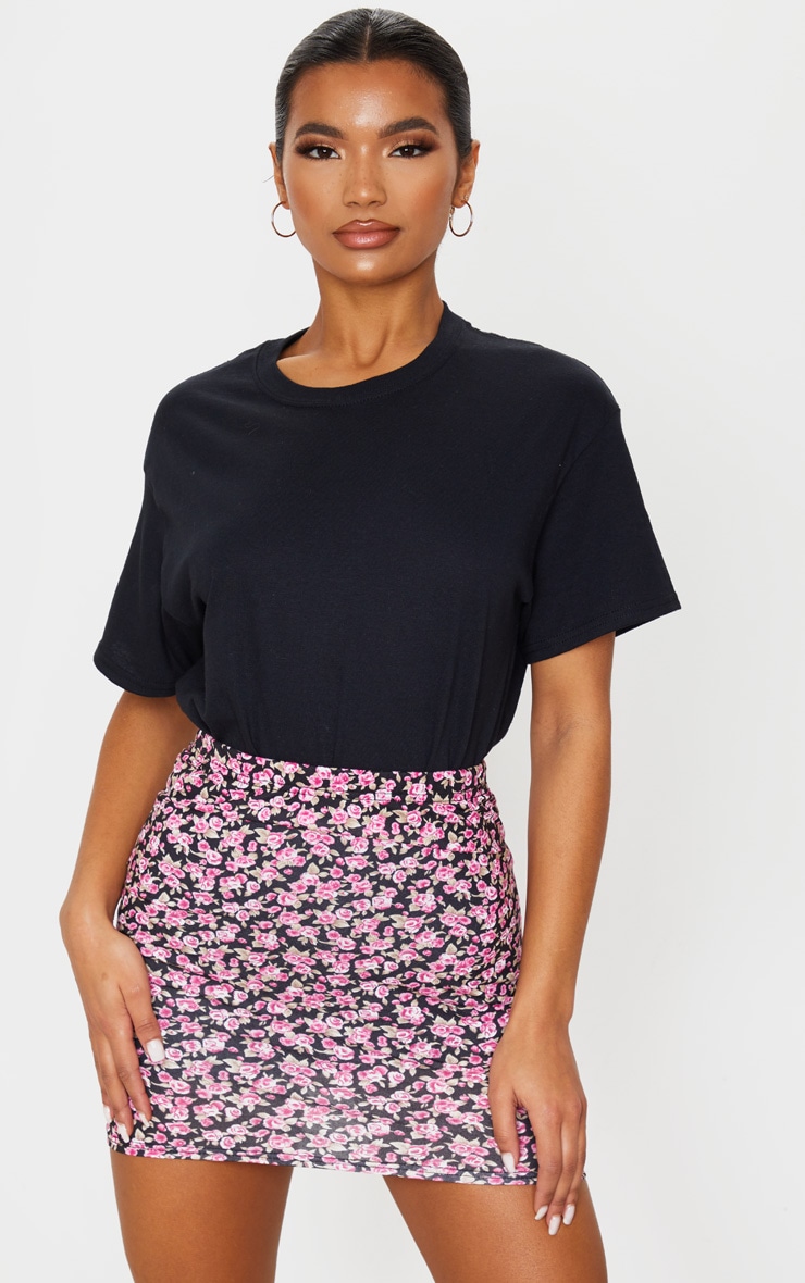 Mini-jupe en jersey rose imprimé floral