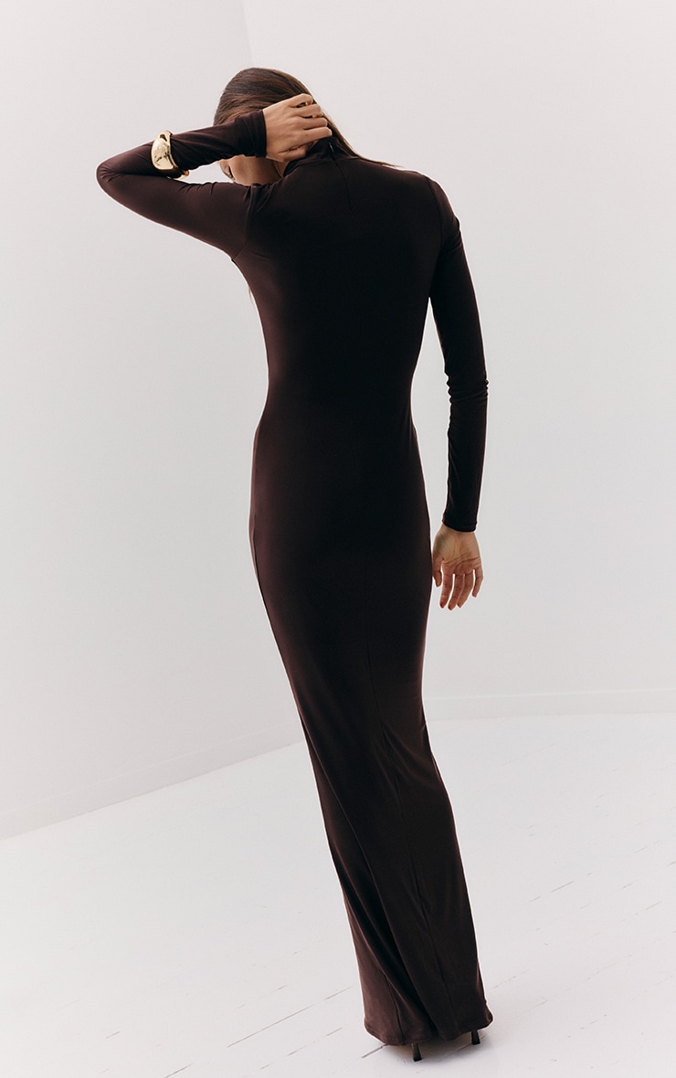 Chocolate Slinky Belt Detail Maxi Dress image 2