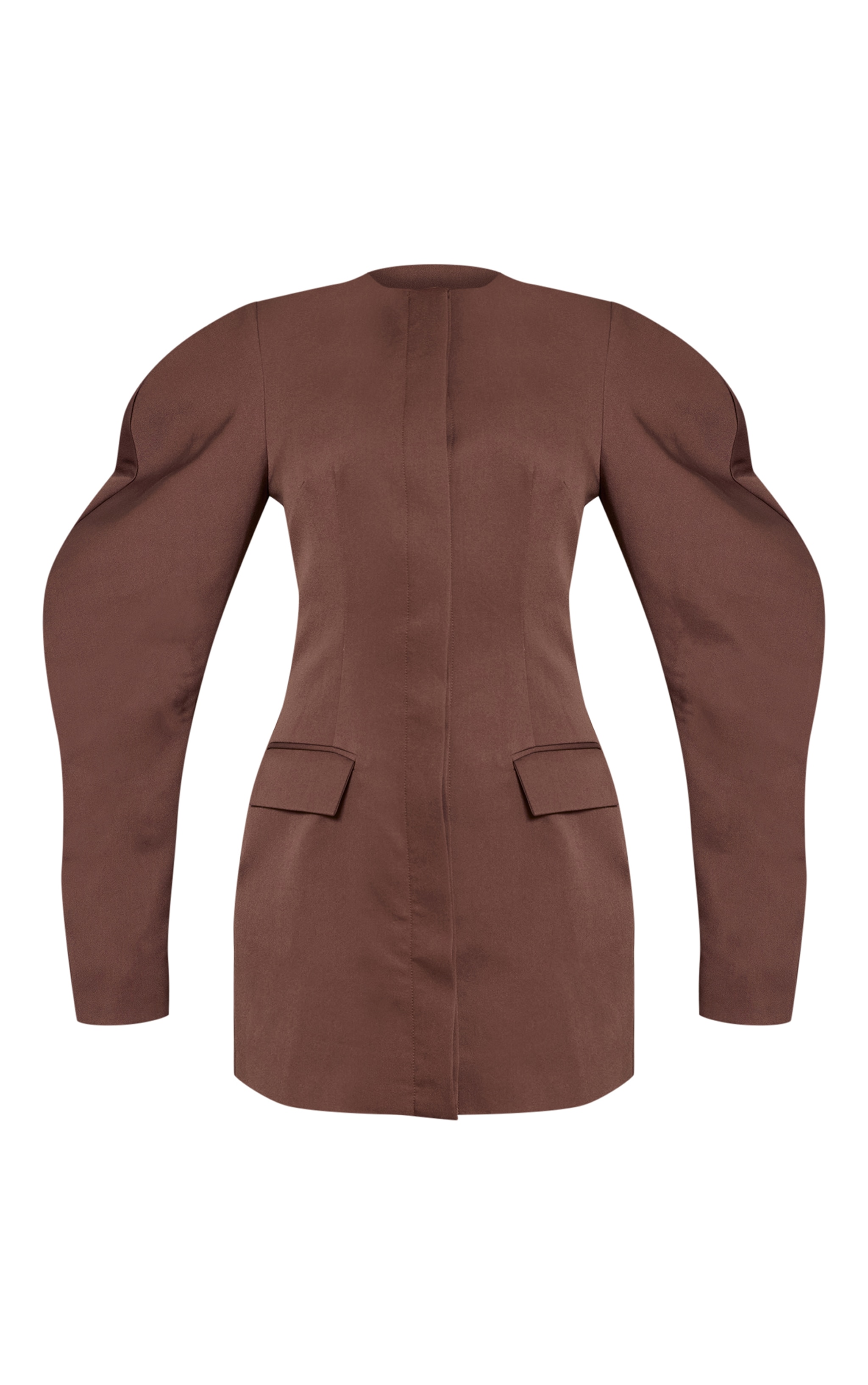 Deep Chocolate Woven Cacoon Sleeve Button Down Blazer Dress image 5