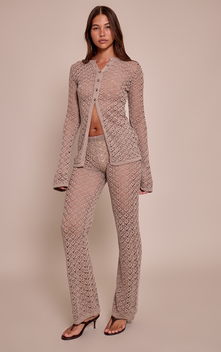 Taupe Crochet Knit Pants image 2