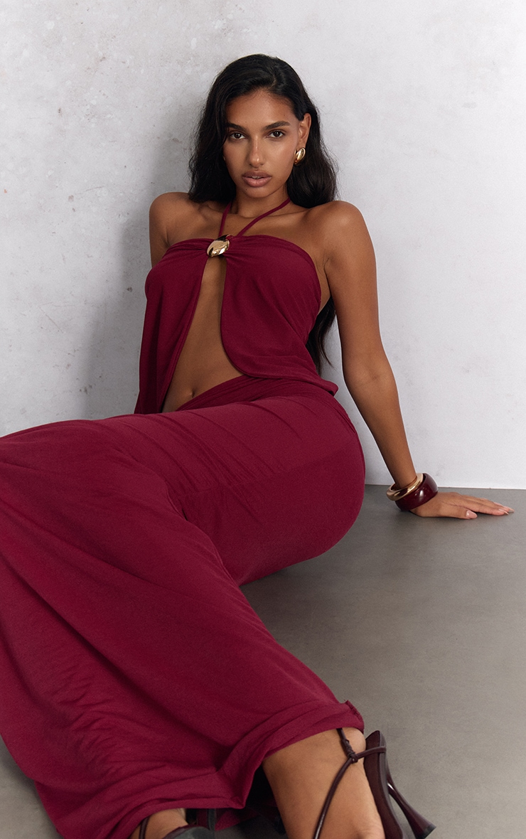 Deep Red Chiffon Maxi Skirt image 2
