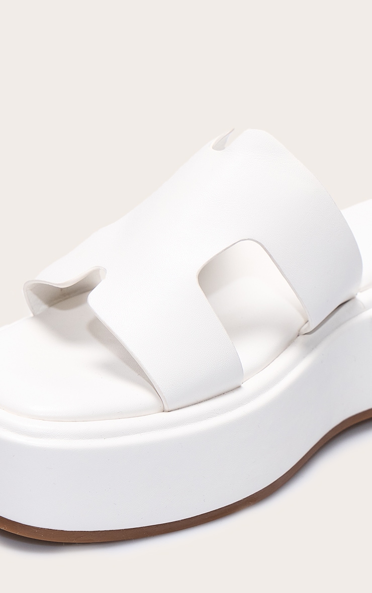White Pu Strap Round Toe Flatform Sandals image 4