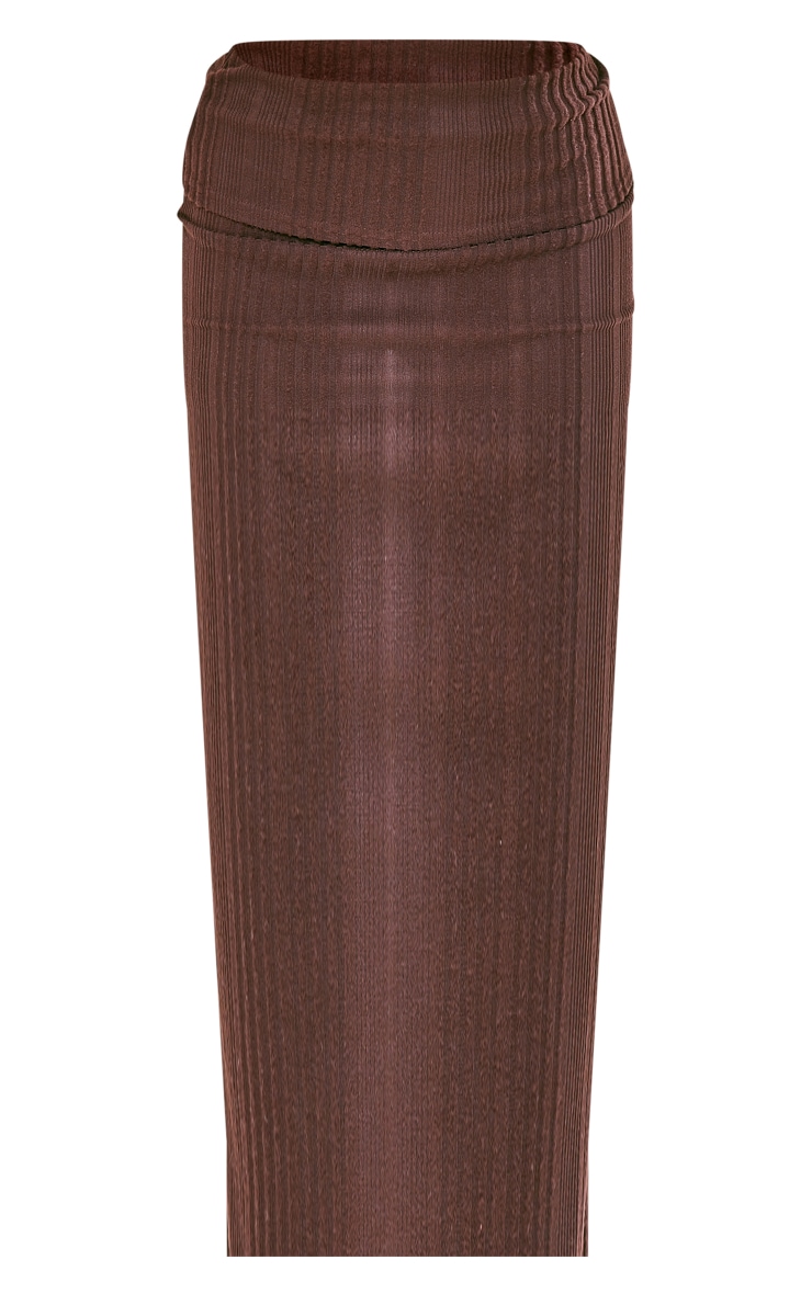 Chocolate Brushed Rib Fold Over Waist Maxi Skirt image 5