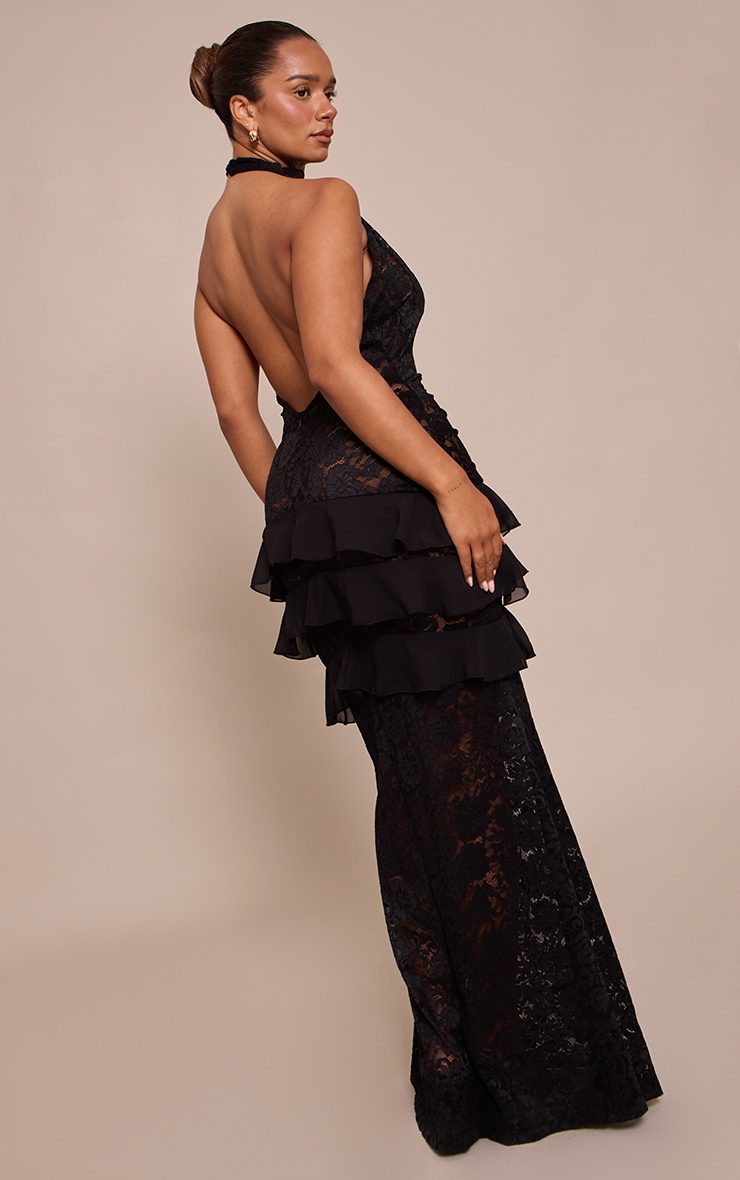 Shape Black Lace Plunge Neckline Frill Detail Maxi Dress image 2