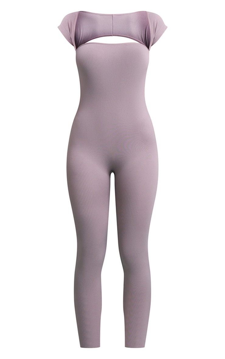 Ash Grey Contour Rib Cut Out Cap Sleeve Jumpsuit Jumpsuits