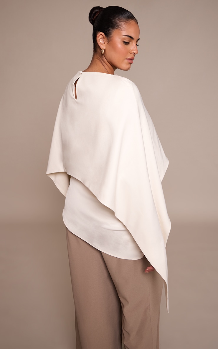 Plus Ecru Woven Cape Detail Ruched Long Top image 2