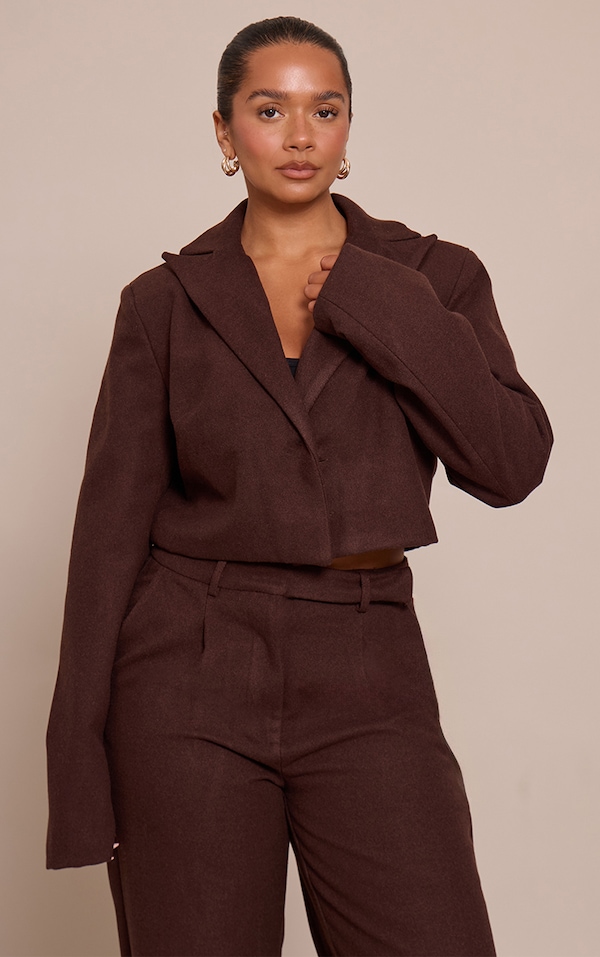 Shape Chocolate Wool Look Cropped Structured Blazer