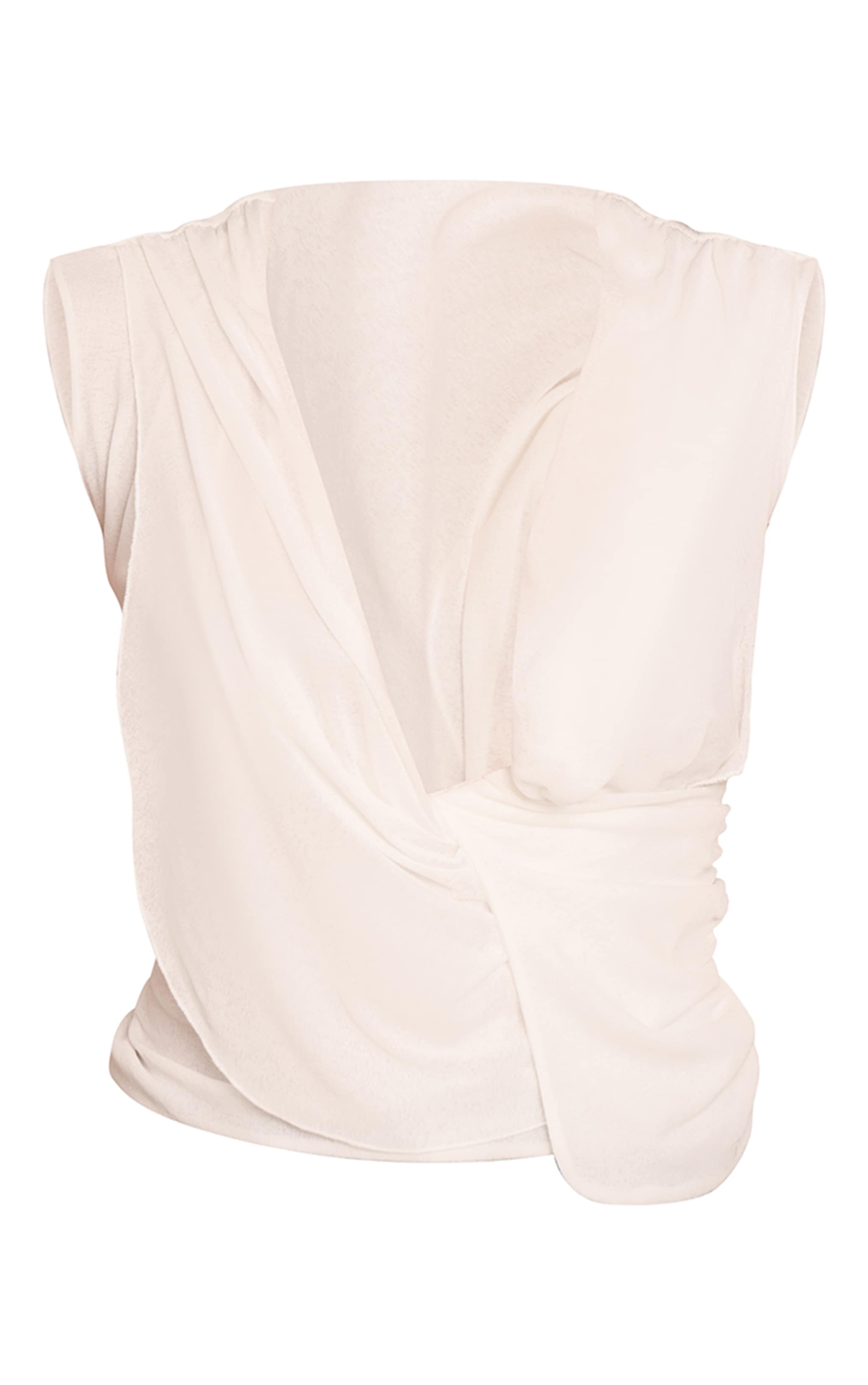 Cream Burnout Mesh Cowl Drape Ruched Long Top image 5