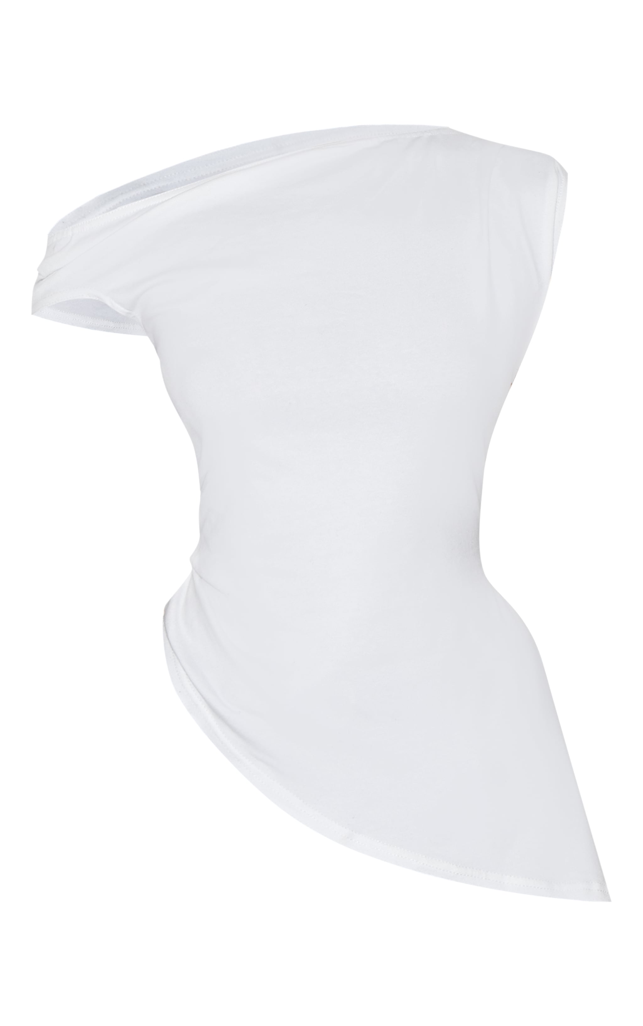White Asymmetric Shoulder Extreme Longline Top image 5