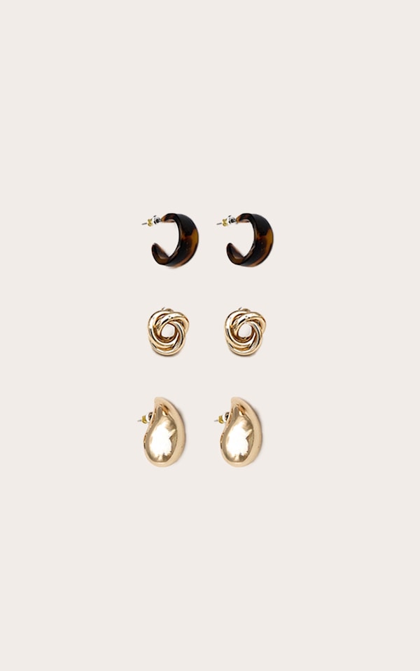 Gold Tortoiseshell Chunky Hoop Multi-pack Earrings image 2