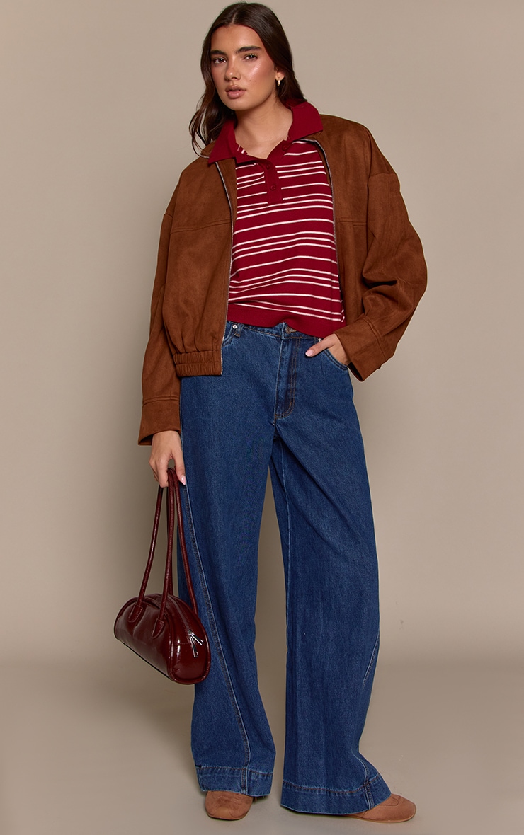 Burgundy Polo Short Sleeve Knit Rugby Top image 3