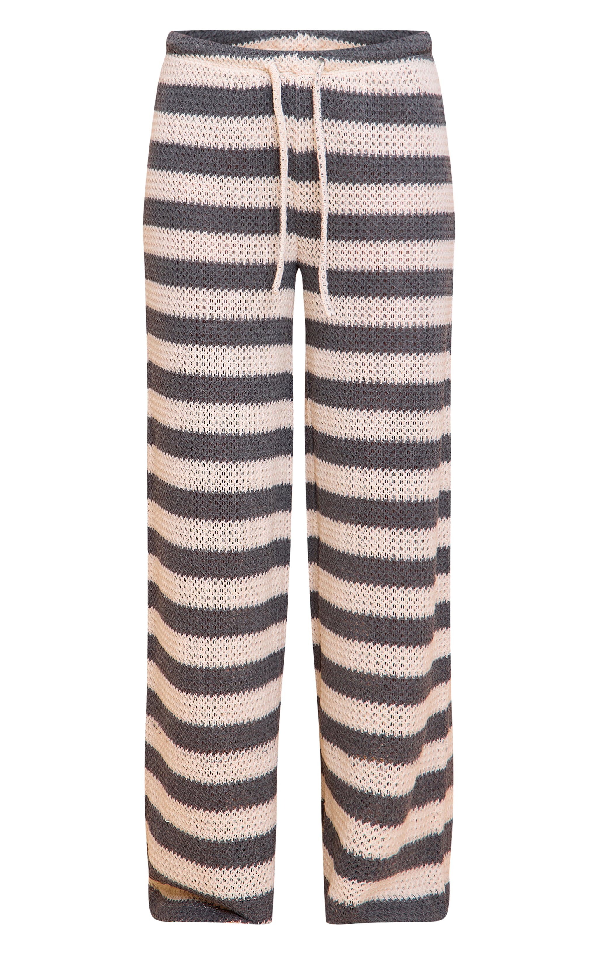 Charcoal Grey Striped Mid Rise Wide Leg Pants image 5