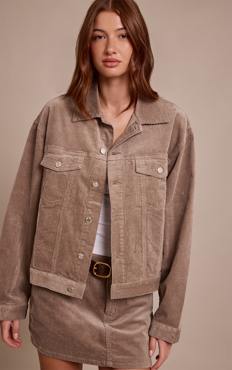 Taupe Cord Classic Boxy Denim Jacket