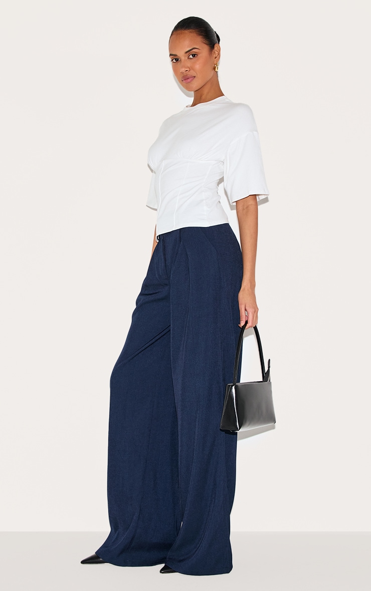 White Ruched Bust Detail Fitted T Shirt image 3