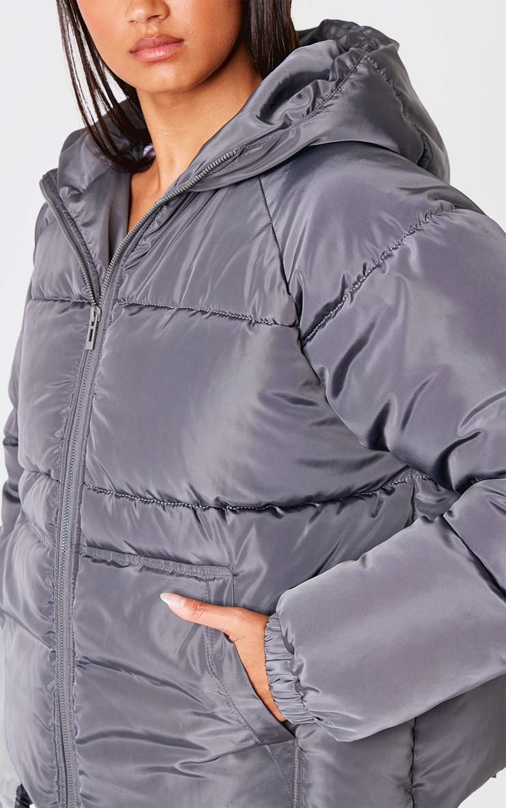  Charcoal Quilted Hooded Puffer Coat - Image 4