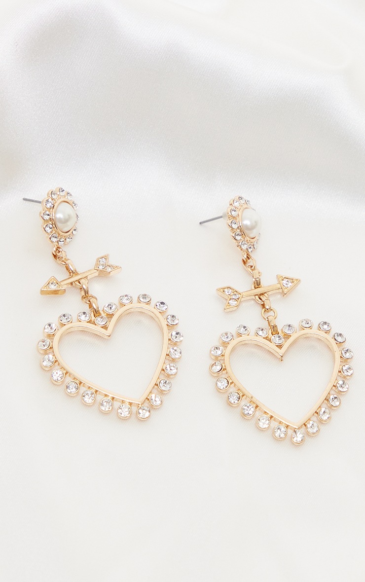 Gold Diamante Arrow Heart Statement Earrings PrettyLittleThing