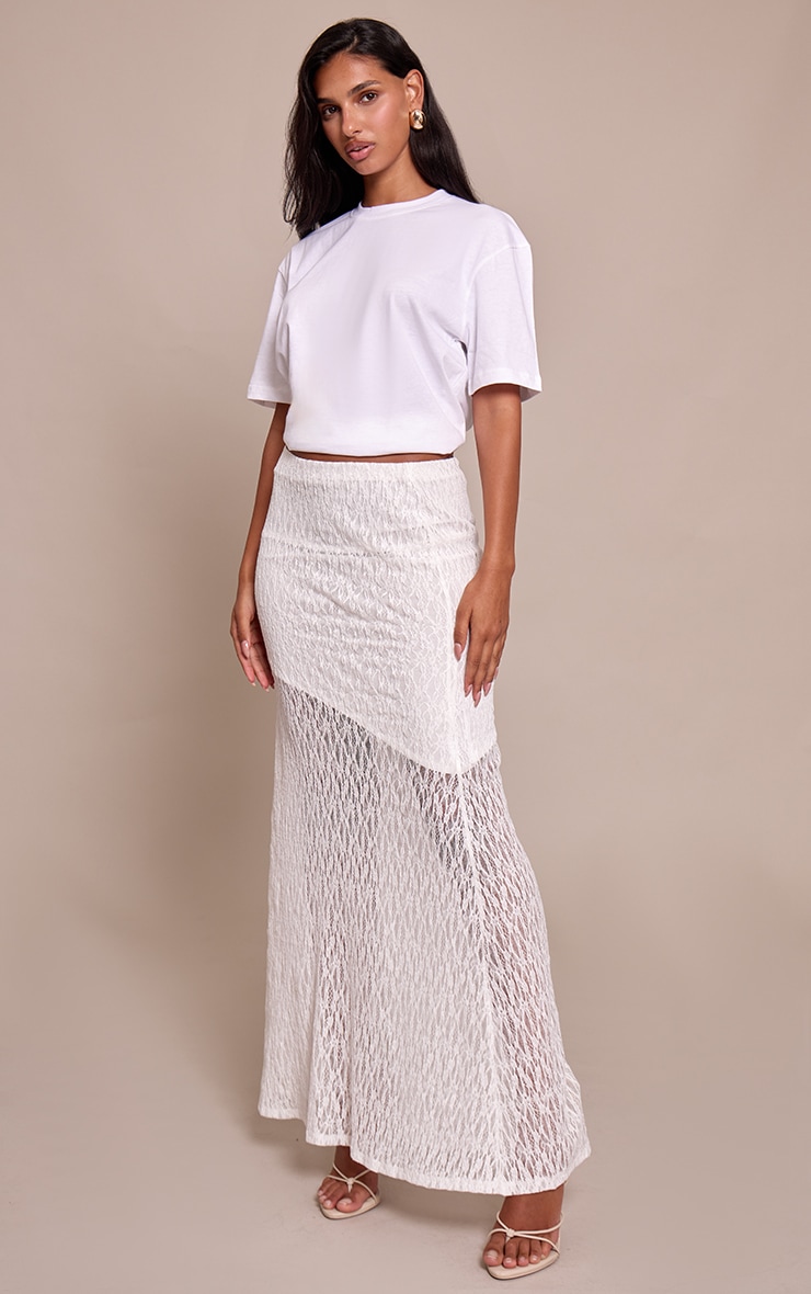White Lace Asymmetric Maxi Skirt image 2