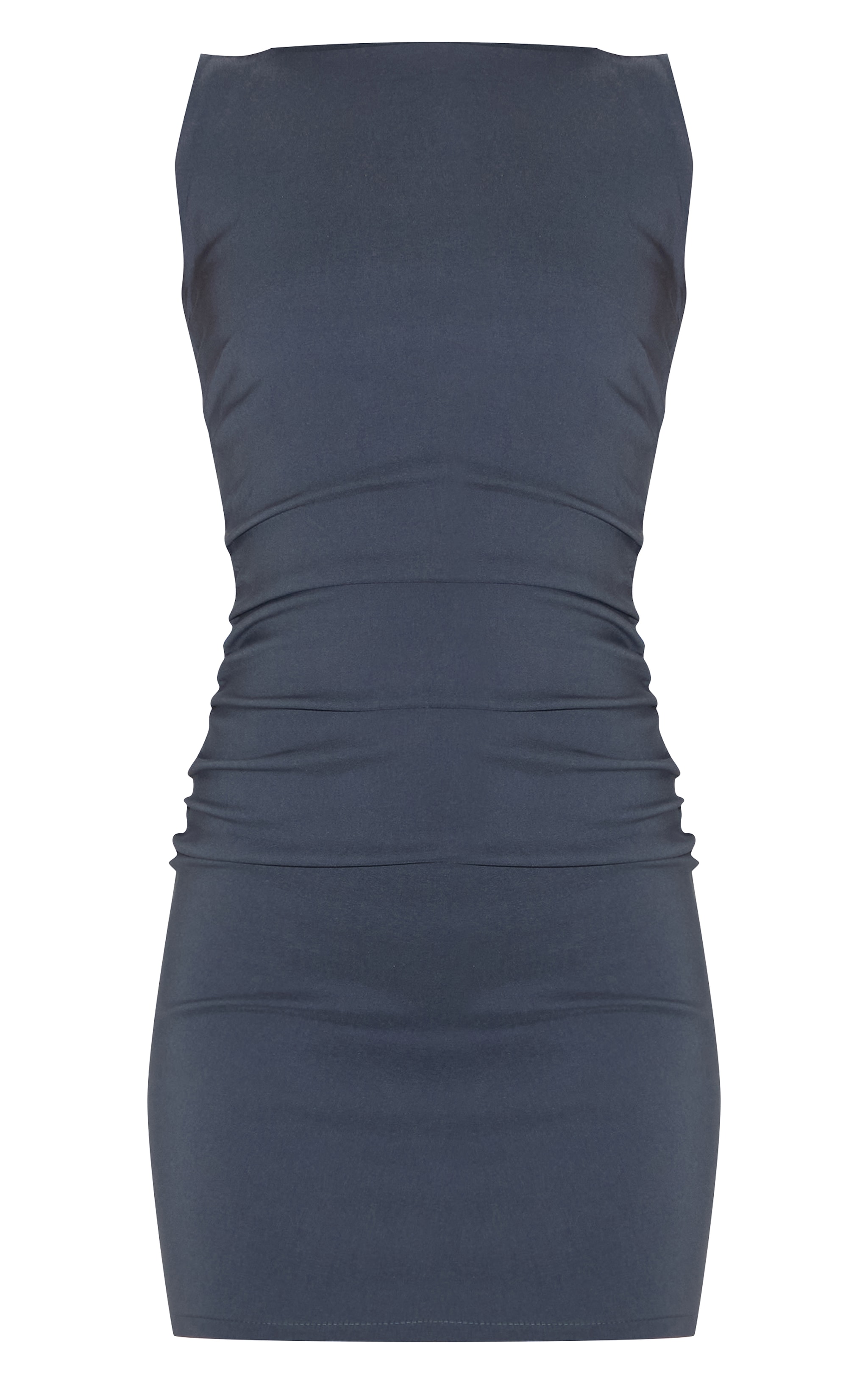 Charcoal Stretch Woven Boat Neck Ruched Detail Bodycon Dress image 5