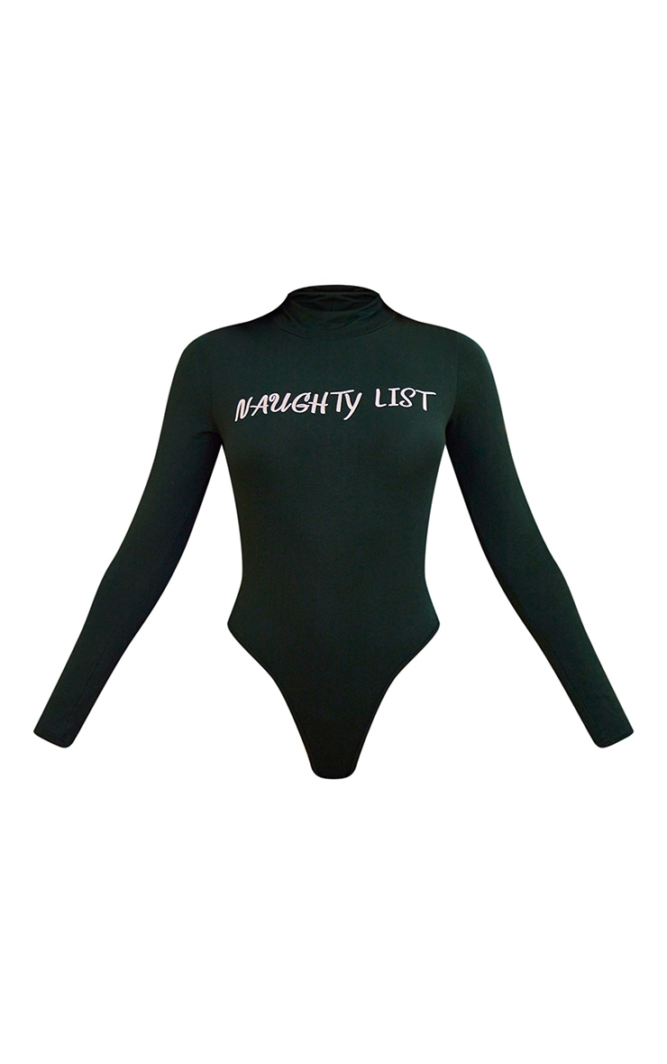 Dark Green Naughty List Print Bodysuit image 5