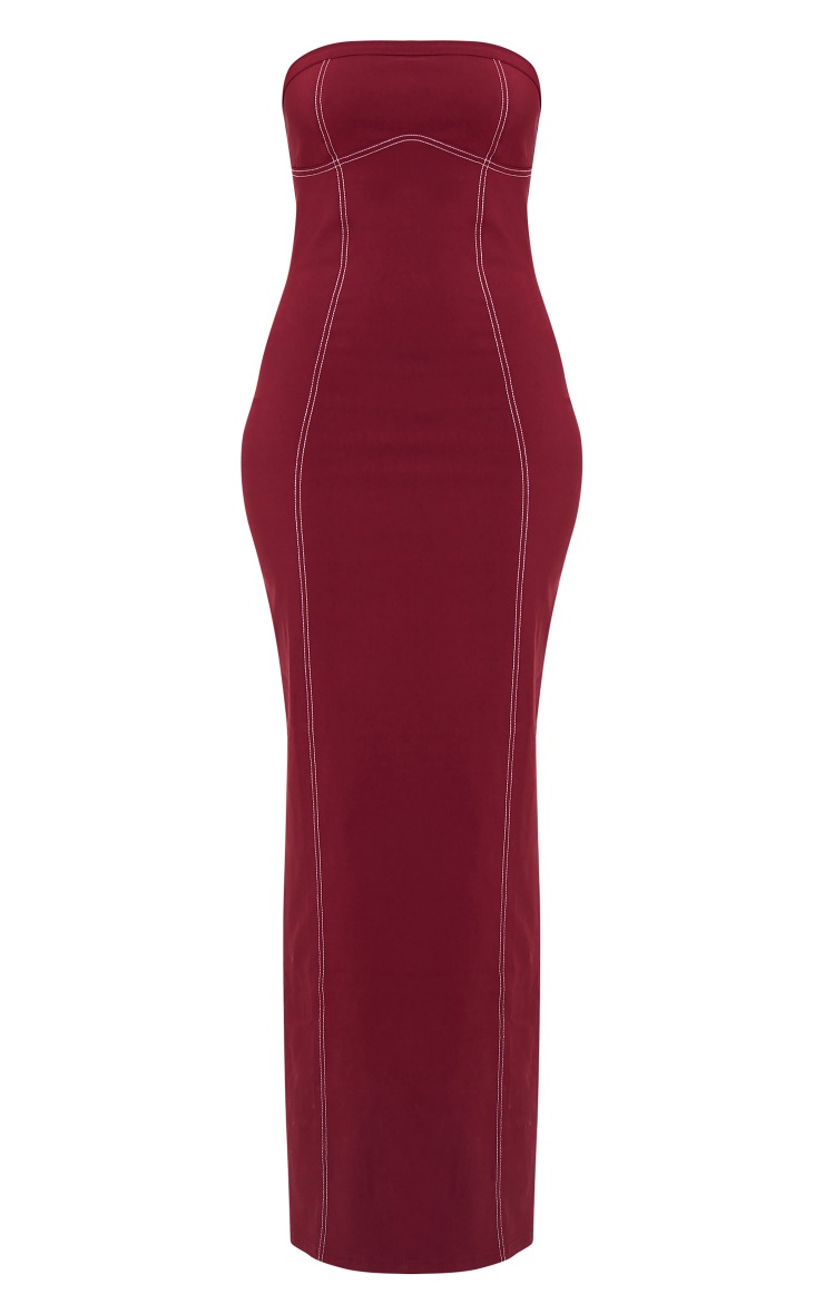 Tall Maroon Contrast Seam Bandeau Maxi Dress | PrettyLittleThing
