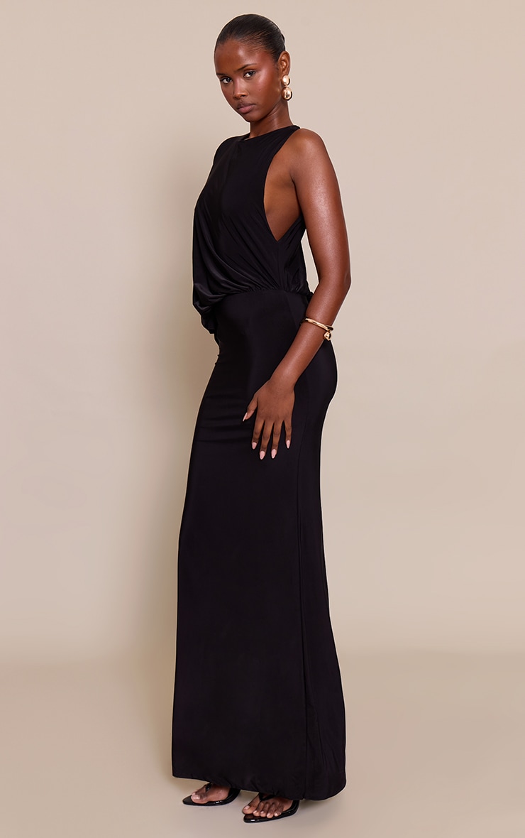 Black Slinky Asymmetric Slouchy Maxi Dress image 3