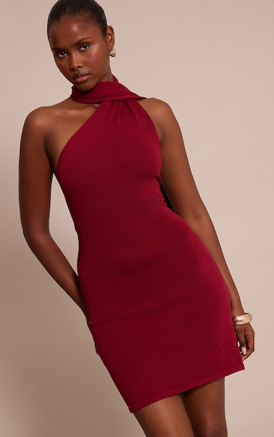 Wine Scarf Detail Mini Dress