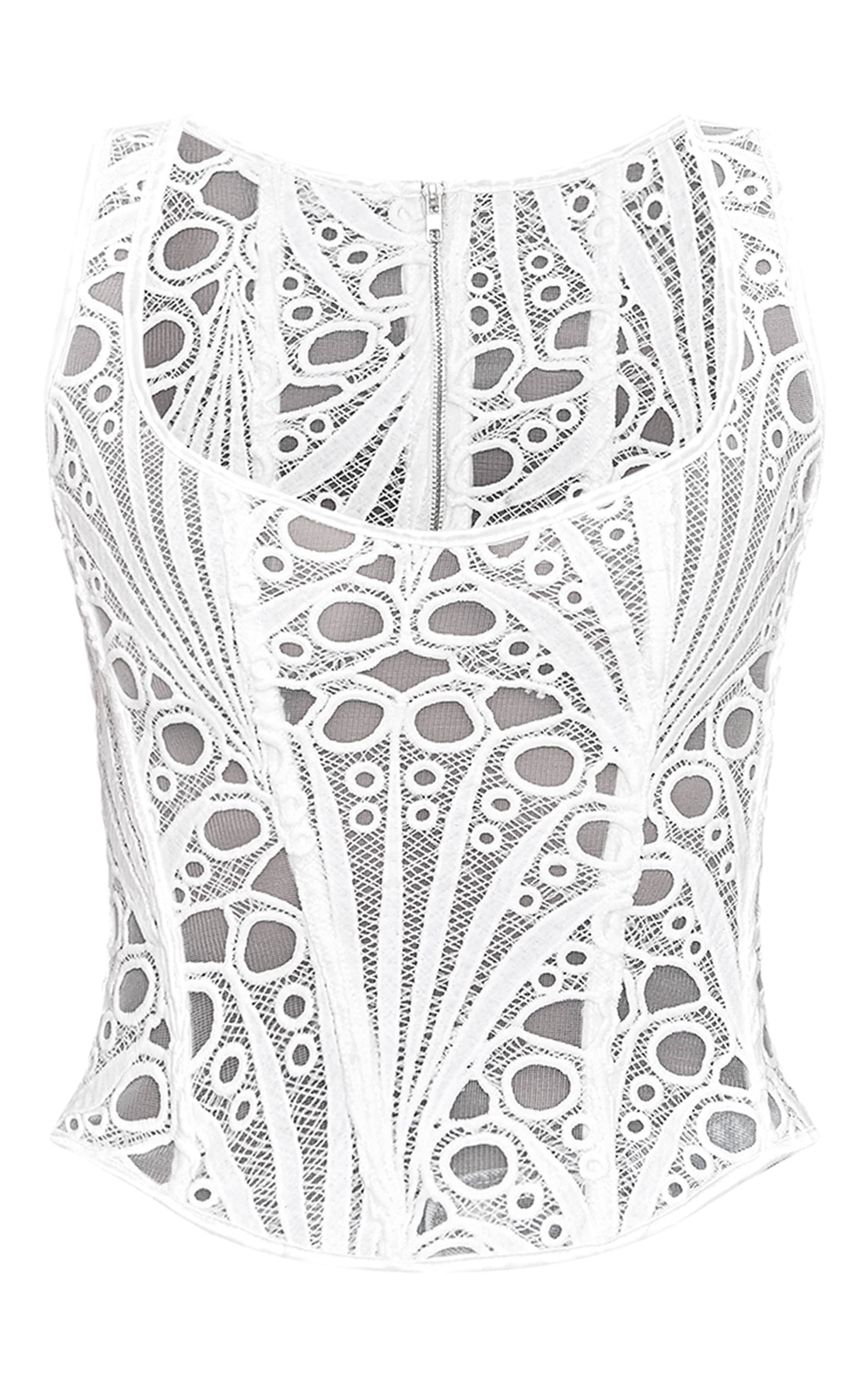 White Textured Sheer Floral Square Neck Corset image 5