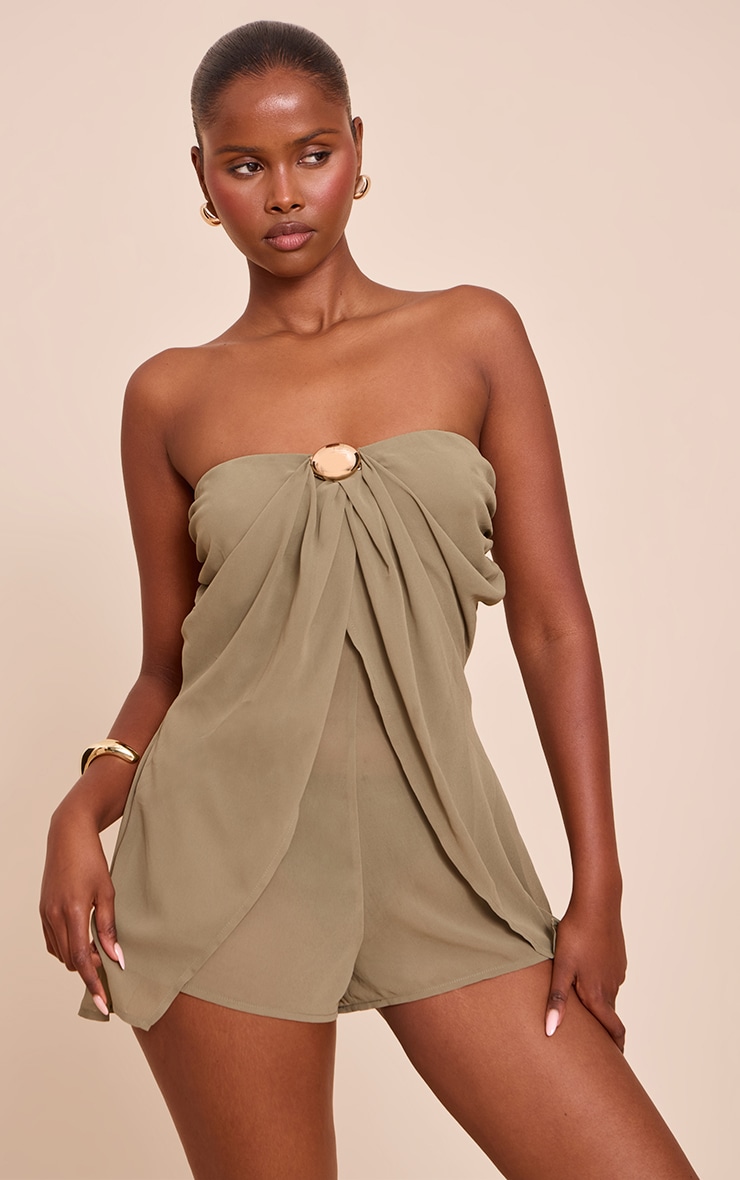Olive Chiffon Trim Detail Bandeau Romper image 1