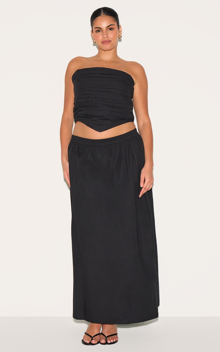 Plus Black Cotton Poplin Maxi A-line Skirt | Plus Size