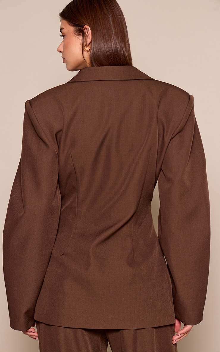 Dark Brown Asymmetric Detail Cocoon Sleeve Blazer image 2