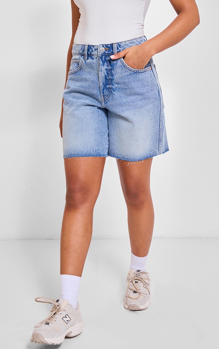 ONLY High Waisted Denim Bermuda Shorts In Light Blue