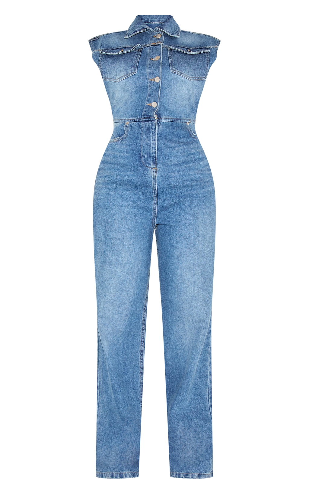Shape Light Blue Sleeveless Rigid Denim Jumpsuit | Shape ...