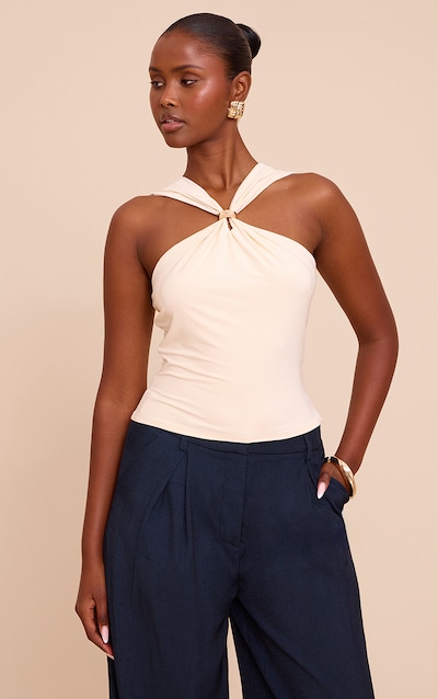 Butter Cream Double Layer Slinky Trim Detail Sleeveless Top