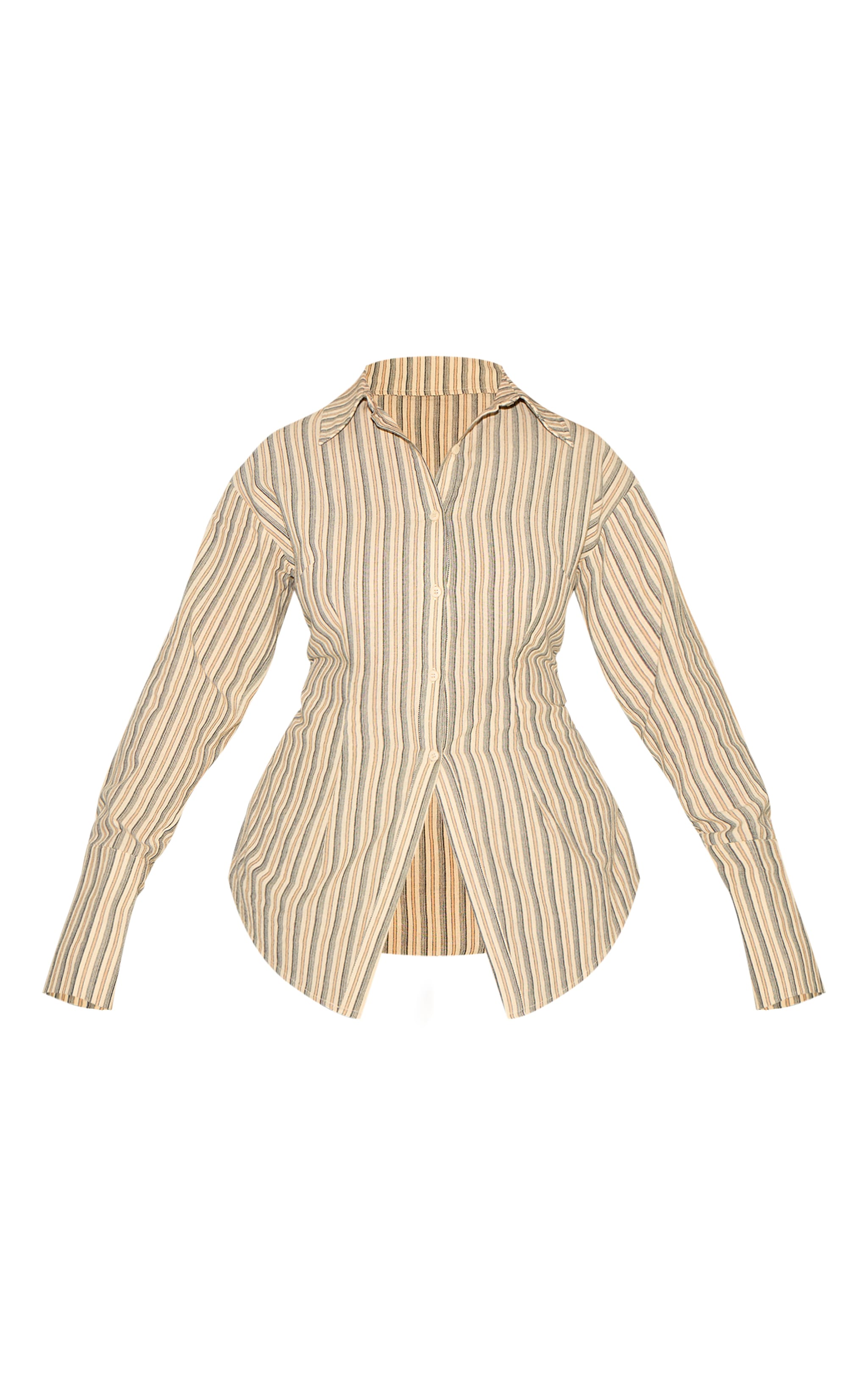 Shape Olive Striped Lace Up Cinched Back Button Front Shirt image 5