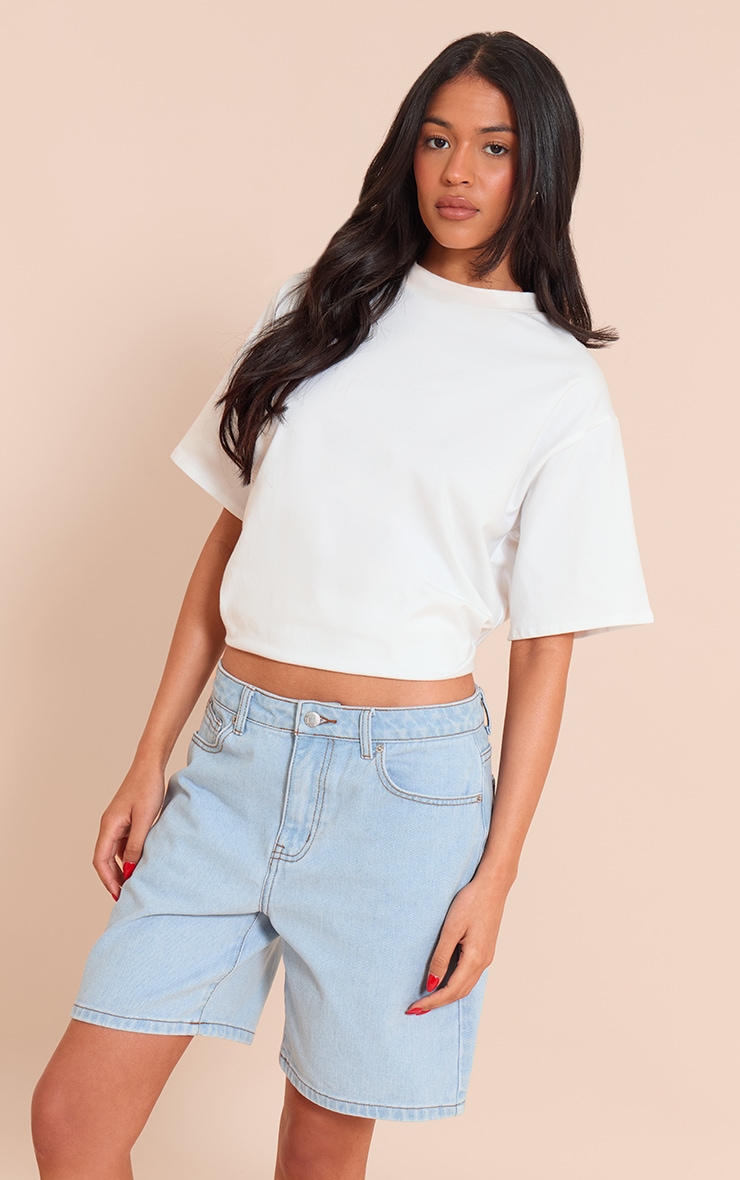 Tall Light Blue Mid Rise Relaxed Boyfriend Shorts image 4
